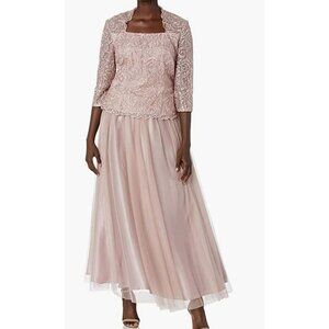 Alex Evenings Women's Two-Piece Dress with Blouse and Tulle Skirt, Antique Rose,